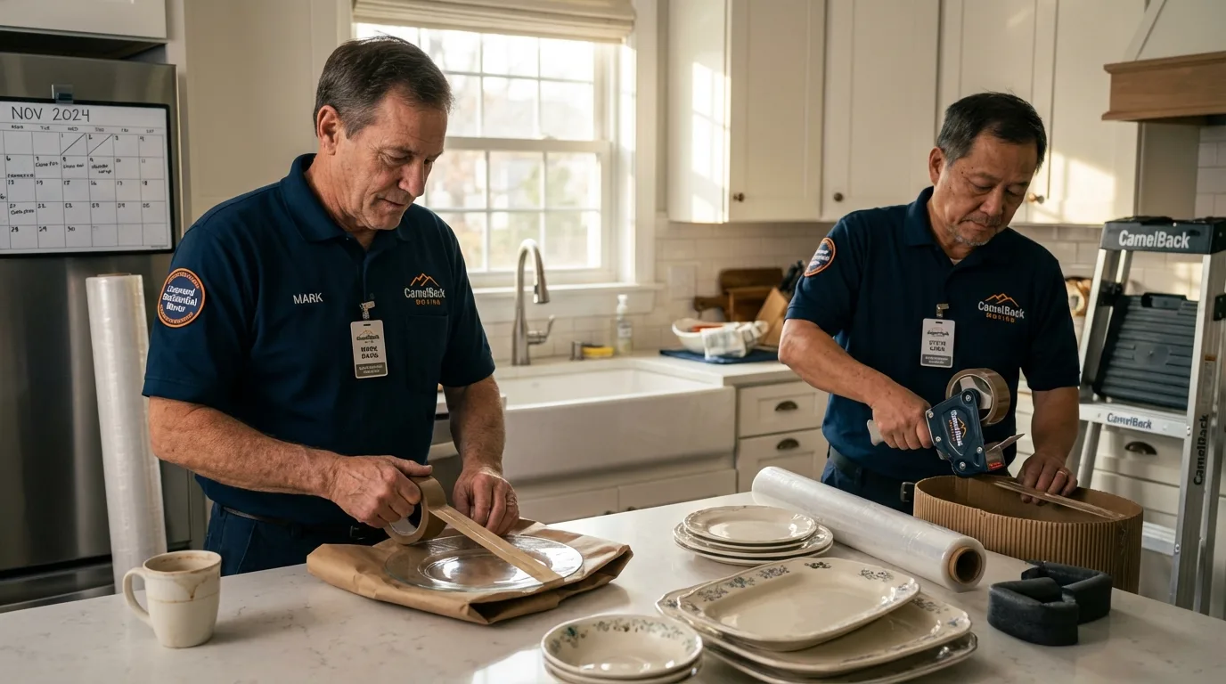 Professional crew packing kitchen dishware in Watertown, MN